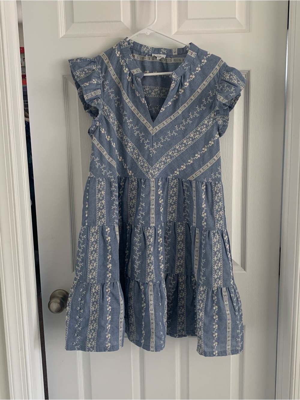 NWOT Voy Chambray Denim Embroidered Dress Size Small